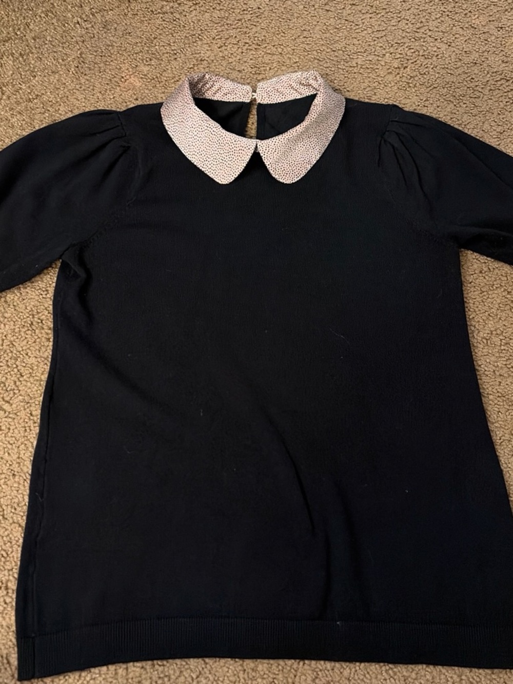 Black Sweater Top with White Peter Pan Collar
